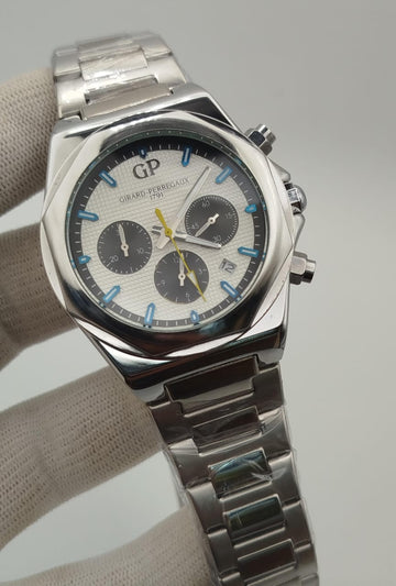 Girard-Perregaux Laureato Chronograph 42MM 81020 Silver Dial Men's Watch Auth