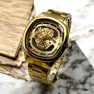 Cartier skeleton watch Stainless steel chain Transparent back