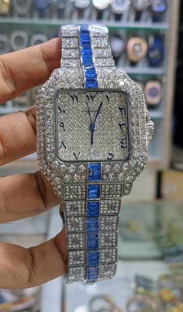 CARTIER square shape full diamond Silver +Blue