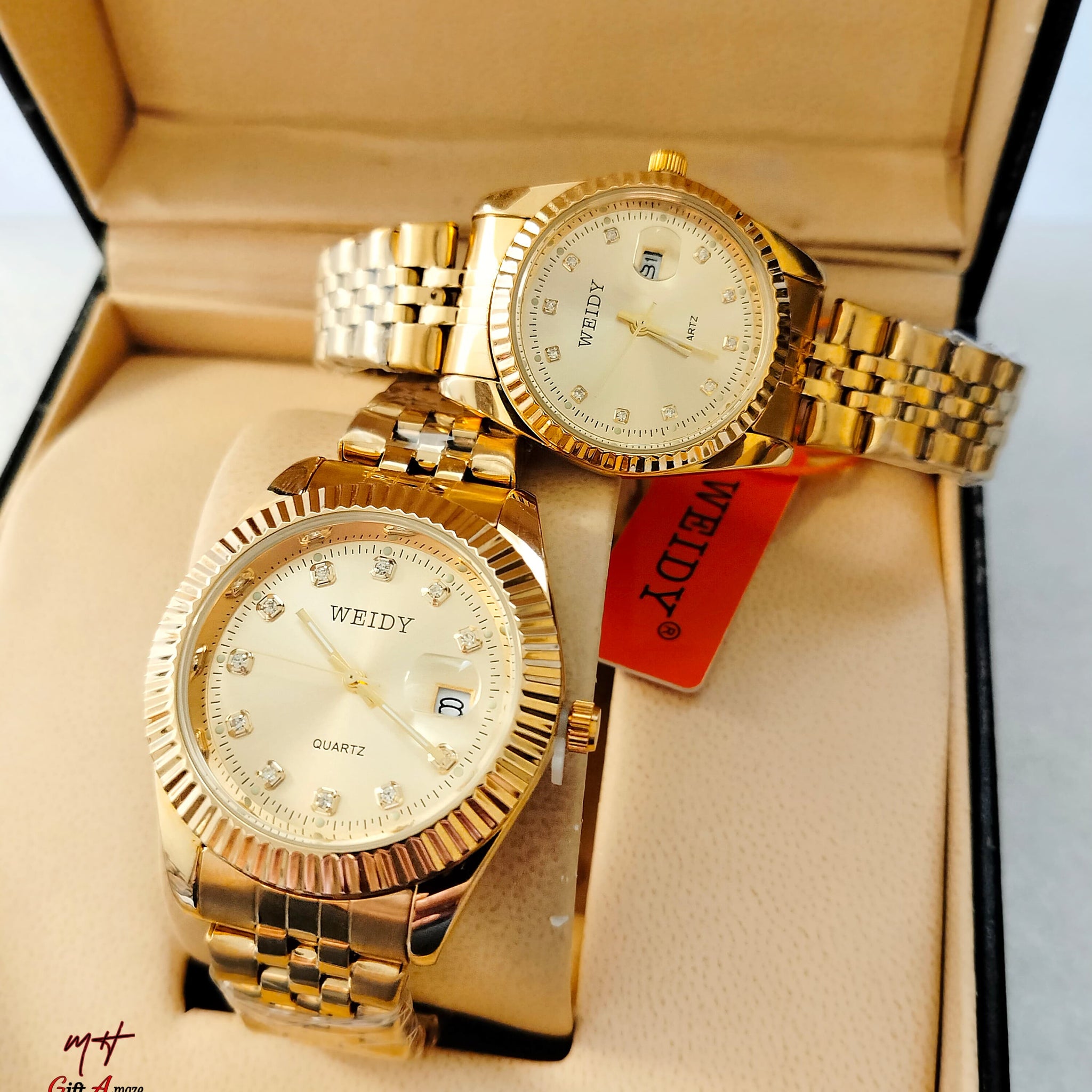 Weidy couple pair watch with stainless steel chain