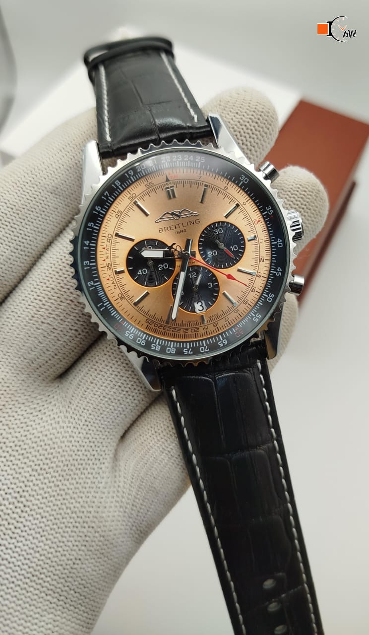 BREATHLING mens leather strap watch