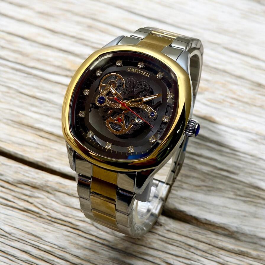 Cartier skeleton watch Stainless steel chain  Transparent back Silver