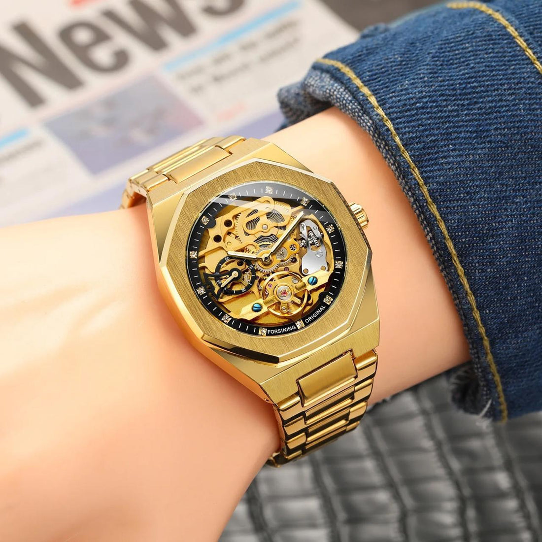 FORSINING Original  CHAIN Watch GOLDEN